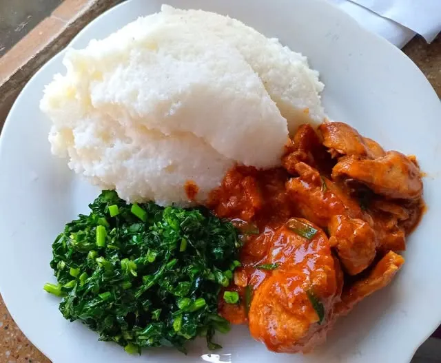 Plate of sadza with chicken
